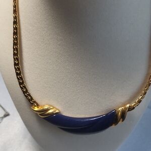 Elegant Enamel Gold Tone and Blue Necklace